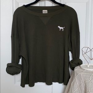 VS PINK waffle knit army green sweater